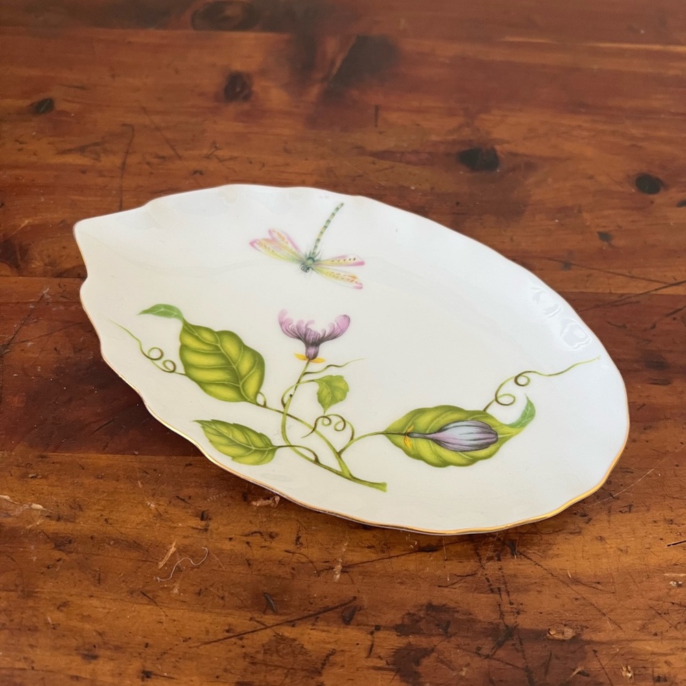 Gorgeous delicate soap dish with dragonflies and plants - 6x3.5 inches